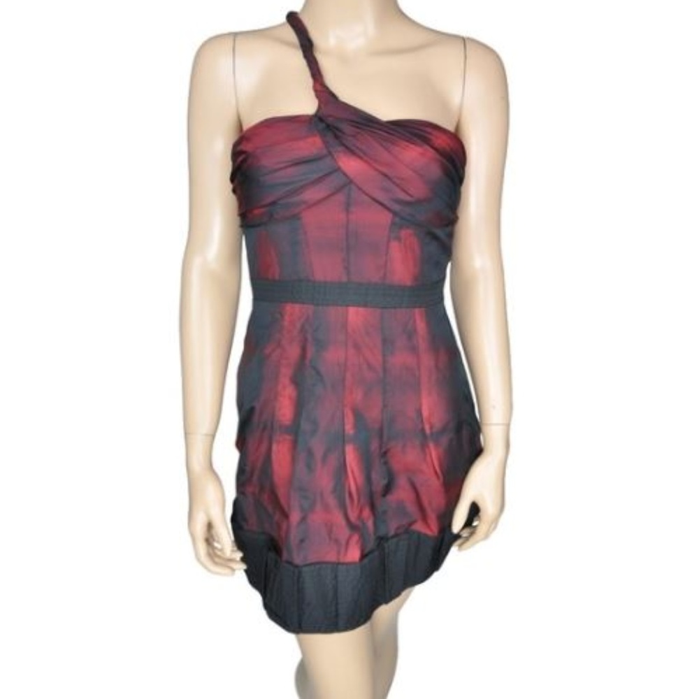BCBG MaxAzria Red & Black Ombre Runway One-Shoulder Mini Dress  - Size 2